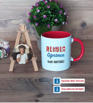 Rehber Öğretmen Kupa Bardak Beyaz ve Fotoğraflı Ahşap Anahtarlık Hediye (Model 2)