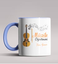 Kişiye Özel Müzik Öğretmeni Tasarımlı Pembe Renk Kupa Bardak 7 (Mavi)