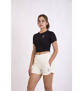 SUVLAN KADIN CROP KISA KOL T-SHİRT (Siyah)