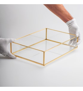 35x25x8 Cam Tepsi Söz Nişan Servis Yüzük Sunum Tepsi Damat Kahvesi Organizasyon  Pirinç & Gold, Bakır, Siyah, Gümüş (Bakır)