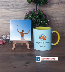 Voleybol Antrenörü Fotoğraflı Dekoratif Taş, Kupa Bardak Beyaz Hediye (Model 7)