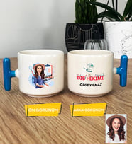 Kişiye Özel Karikatürlü Diş Hekimi T Kupa Bardak Diş Hekimleri Günü Hediyesi Kadın Diş Hekimine Hediye (Mavi)