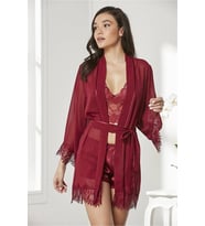 Pierre Cardin Kadın Çeyizlik Dantelli Saten 4lü Set Takım (Bordo)
