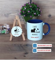 Sevimli Panda Kupa Bardak Kırmızı ve Ahşap Anahtarlık Hediye (Model 2)