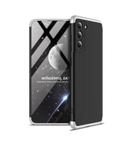 Samsung Galaxy S21 FE Kılıf 3 Parça Slim Sert Silikon Kapak AYS (Siyah-Gri)