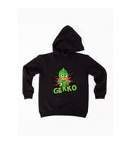 Pj maskeliler Gekko baskılı kapüşonlu pamuklu kumaş çocuk sweatshirt (Siyah)