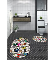 EVDEYA 3D Dijital Yıkanabilir Kelebek Desen İkili Banyo Halısı Paspas Oval Klozet Takımı, OKLOZET-44-KAHVE, (Çok Renkli)
