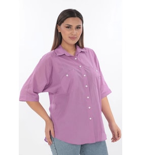 %100 Cotton Büyük Beden Gömlek (Lila)