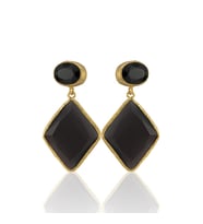 Kadir Jewellery 22 Ayar Altın Kaplama Kadın Sallantılı Küpe -El İşçiliği Ve Hipoalerjenik Küpe (Siyah)