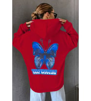 Unisex Butterfly Baskılı Sweatshirt (Kırmızı)