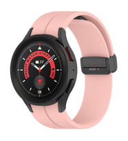 Samsung Galaxy Watch 4 5 Pro 40 42 44 45 46mm Uyumlu Kavisli Coastal Manyetik Tokalı Silikon Kordon (Pembe)
