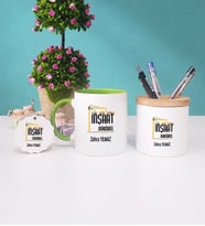 İnşaat Mühendisi Kupa Bardak Kırmızı Kalemlik ve Anahtarlık (Model 8)