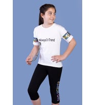 Toontoy Kız Çocuk Şerit Detaylı Renkli Baskılı Taytlı Takım (Ekru)