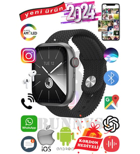 Samsung Galaxy S21 Uyumlu Akıllı Saat Watch 9 Max+2024 45mm Kordon Hediyeli Amoled Ekran (Gri)