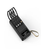 20.000 mAh Güneş Enerjli Solar Powerbank Led Fenerli 2xUSB, Lcd, USB, Mikro, Lightning, Type-C (Siyah)