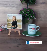 Radyoloji Teknikeri Fotoğraflı Dekoratif Taş, Ahşap Altlıklı Türk Kahvesi Fincanı Hediye (Model 9)