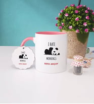 Sevimli Panda Kupa Bardak ve Anahtarlık İsme Özel Hediye (Pembe)