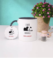 Sevimli Panda Kupa Bardak ve Anahtarlık İsme Özel Hediye (Siyah)