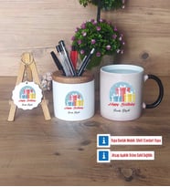 Doğum Günü Hediyesi Hediye Sepeti Kalemlik, Kupa Bardak Sihirli, Ahşap Anahtarlık Hediye (Model 1)