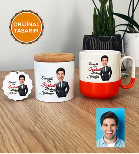Kişiye Özel Karikatürlü Kolay Yetişmiyor Hediye Seti Pro Kupa Bardak, Kalemlik, Anahtarlık Erkek Sevgiliye Abiye Babaya Doğum Günü Hediyesi (Turuncu)
