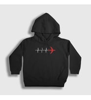 Presmono Unisex Çocuk Beyaz Heartbeat Pilot Airplane Uçak Kapüşonlu Sweatshirt 403292tt (Siyah)