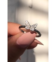 Kelebek Motifli Minimal Taşlı 14R Rose/Gold/Gümüş Kaplama Kadın Yüzük (Gümüş)