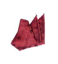 Cengiz İnler Yaprak Desen Mendilli Mikrofiber Erkek Kravat (Bordo - Kırmızı)
