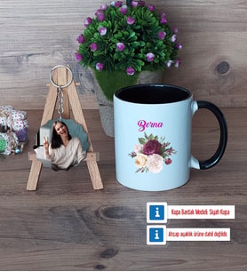 İsme Özel Doğum Günü Hediyesi Kupa Bardak Beyaz ve Fotoğraflı Ahşap Anahtarlık Hediye (Model 11)