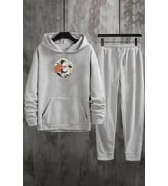Unisex Kanagawa Oki Nami Ura Baskılı Eşofman Takımı (Gri)