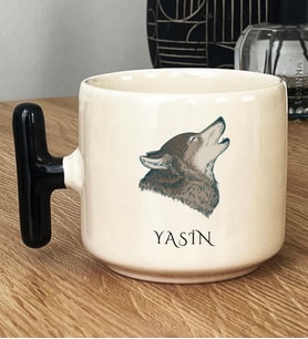 Kişiye Özel Kurt Baskılı Hediye T Kupa Bardak Babaya Kardeşe Hediye (Siyah)