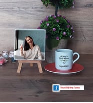 Yılbaşı Hediyesi Fotoğraflı Dekoratif Taş, Ahşap Altlıklı Türk Kahvesi Fincanı Hediye (Model 8)