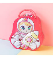 Livava Astronot Çantalı Ve Kilitli Metal Kumbara, Mavi, 15X8 (Pembe)
