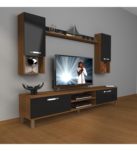 Decoraktiv Eko 5da Mdf Dvd Krom Ayaklı Tv Ünitesi Tv Sehpası (Siyah - Ceviz)