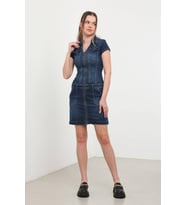Fermuar Detaylı Cepli Jean Elbise (Lacivert)