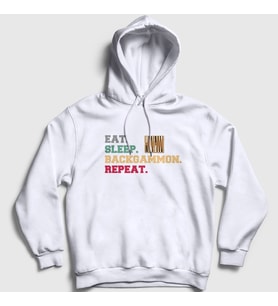 Presmono Unisex Beyaz Eat Sleep Backgammon Repeat Tavla Kapüşonlu Sweatshirt 418223tt (Beyaz)