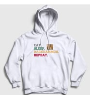 Presmono Unisex Beyaz Eat Sleep Backgammon Repeat Tavla Kapüşonlu Sweatshirt 418223tt (Beyaz)