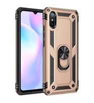 Xiaomi Redmi 9A Uyumlu Kılıf Standlı Manyetik Yüzüklü Military Magnetic Ring Polycarbonate and TPU Case (Gold)