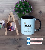 Yazılım Mühendisi Kupa Bardak Beyaz ve Fotoğraflı Ahşap Anahtarlık Hediye (Model 11)
