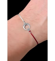 925 Ayar Gümüş Rodyum Kaplama Taraftar Yarım Ayyıldız Erkek Bileklik (Kırmızı - Beyaz) (Kırmızı-Beyaz)
