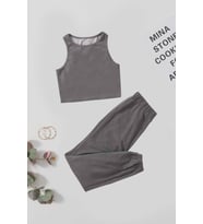 Merry See Tek Renk 1 Takım Kolsuz Polarlı Alt Üst Pijama Takımı (Gri)
