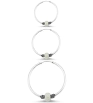 Boncuklu Gümüş Halka Küpe Kombin 10mm + 12mm + 16mm wsk09t (Beyaz)