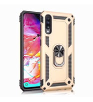 Samsung Galaxy A70 Kılıf Yüzüklü Tank Zırhlı Mıknatıslı Standlı Silikon Kapak (Gold)