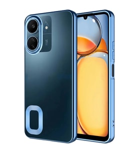 Xiaomi Redmi 13C Kılıf Logo Yeri Açık Kamera Lens Korumalı Renkli Kenarlı Şeffaf Silikon (Mavi)