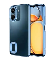Xiaomi Redmi 13C Kılıf Logo Yeri Açık Kamera Lens Korumalı Renkli Kenarlı Şeffaf Silikon (Mavi)