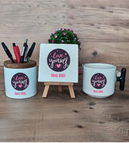Love Your Self Hediye Sepeti Kupa Bardak T Kulplu, Kalemlik ve Dekoratif Taş Arkadaşa Hediye, Anneye Hediye (Model 6)