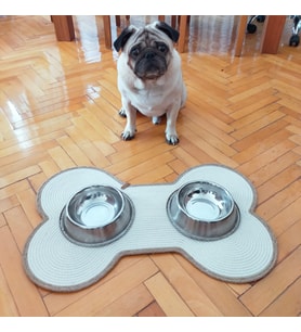 Köpek Evcil Hayvan Mama Paspası / Hasır Kedi Köpek Kemik Şekli Mama Altlığı (Krem)