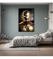 Metal Çerçeveli Temperli Cam Tablo Film Karakteri Iron Man (Siyah)