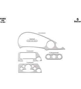 Meriç® Ford Ka Ön Torpido Kaplama Maun 5 Parça 1996-2002 (Alüminyum)