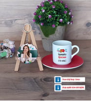 İspanyolca Öğretmeni Türk Kahvesi Fincanı Ahşap Altlıklı ve Fotoğraflı Ahşap Anahtarlık HediyeÖğretmenler Günü Hediyesi (Model 3)