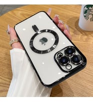 Uyumlu Model Apple iPhone 13 Pro Max Kılıf Magsafe Kamera Lensli Korumalı Şeffaf Silikon Kapa (Siyah)